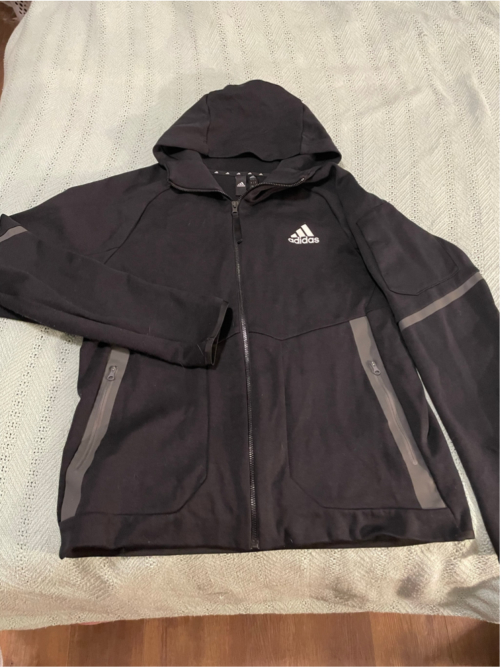 Men's Adidas Full Zip Hoodie Sweatshirt L Black Grey bloke gorpcore